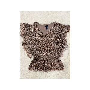 Day Trip Brown/Tan Cheetah Short Sleeve Smocked Blouse - Size Large (EUC)